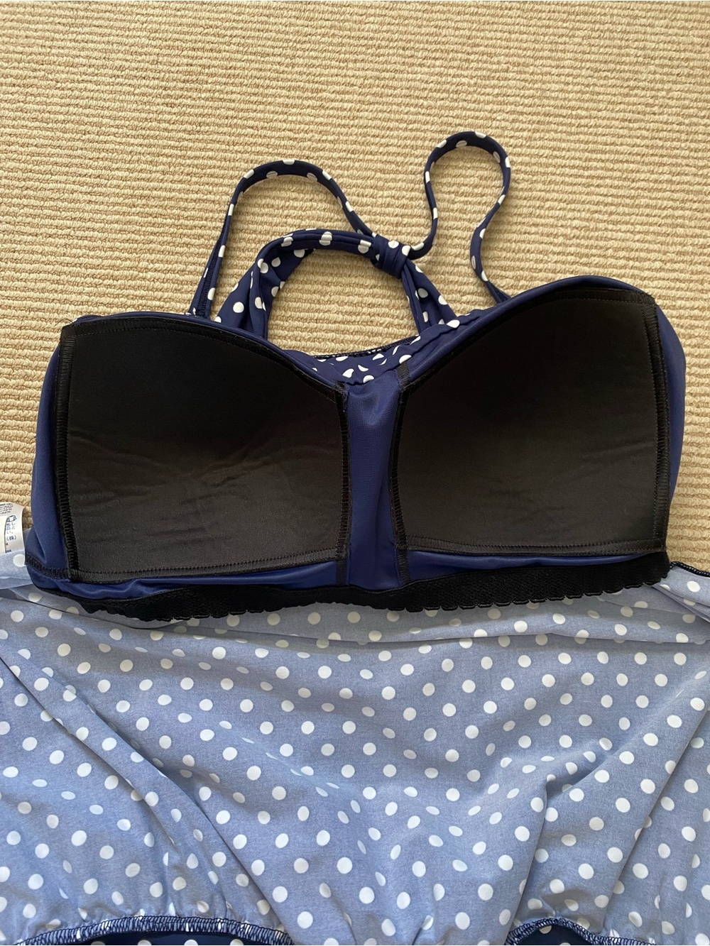 Lands' End Blouson Tankini Top Navy and White Polka Dot Size 12 - Picture 5 of 8